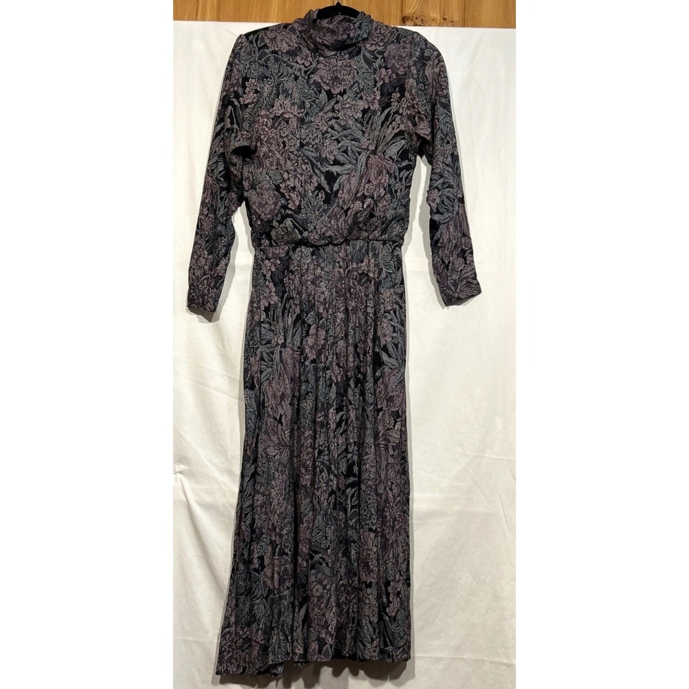 Modest Victorian Dress High Neck Vintage Jessica Howard Tapestry Print USA Sz 10